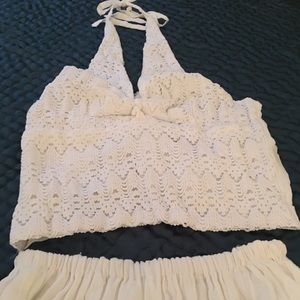 White Crochet Halter with Matching Skirt